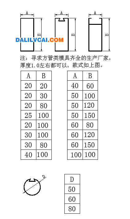 鋁方管型號(hào)大全圖